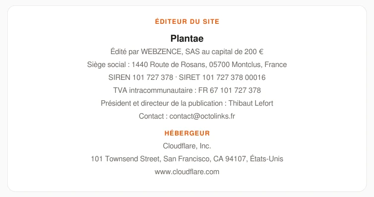 Coordonnées légales de l’éditeur et de l’hébergeur du site